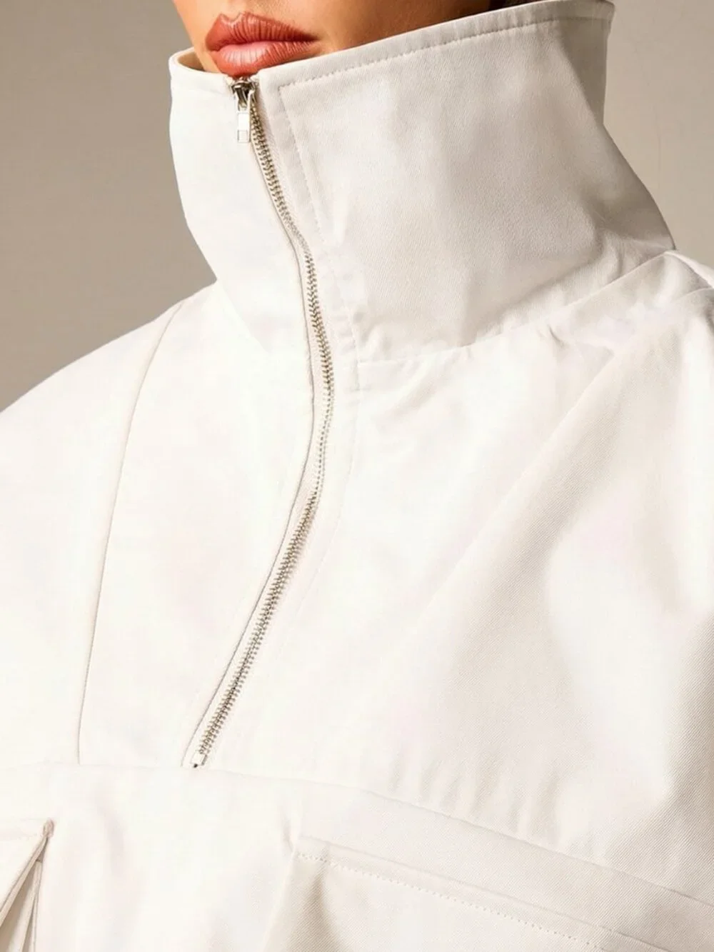 White Casual Women's Half Zip Pullover Lightweight Jacket - Picture 4 of 5